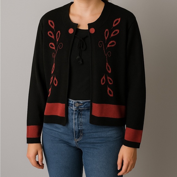 Alpaca Style Bolivia Sweater XL Black Red Embroidered Knit 100% Alpaca - Picture 1 of 7